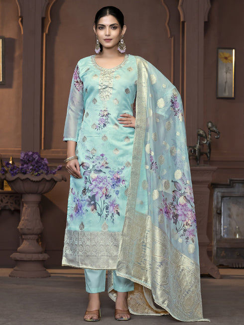 Blue Viscose Organza Pant Suit Acy9826