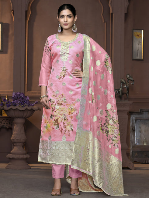 Pink Viscose Organza Pant Suit Acy9827