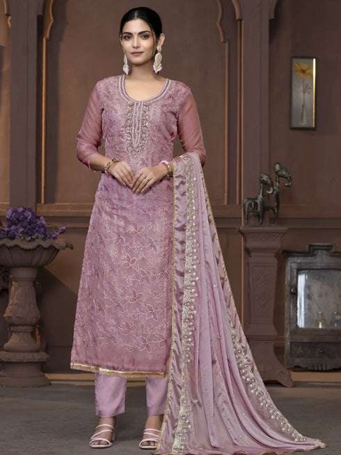 Purple Viscose Organza Pant Suit Acy9828