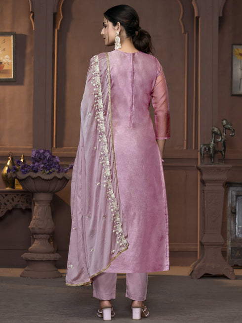 Purple Viscose Organza Pant Suit Acy9828 Closure View