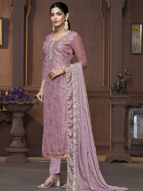 Purple Viscose Organza Pant Suit Acy9828 Back View