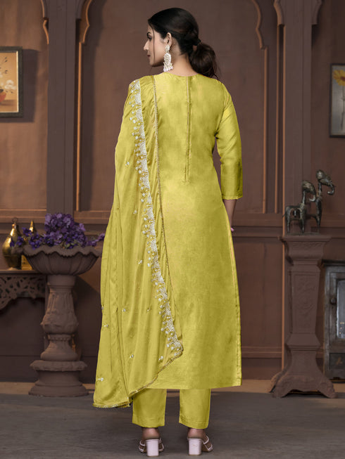 Lime Viscose Organza Pant Suit Acy9829 Closure View