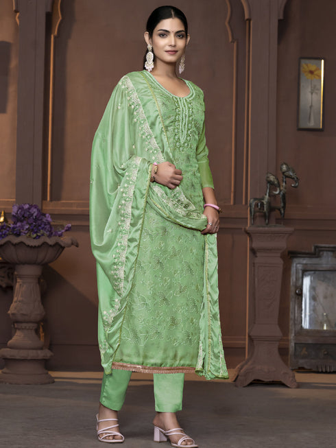 Green Viscose Organza Pant Suit Acy9830 Salwar Kameez