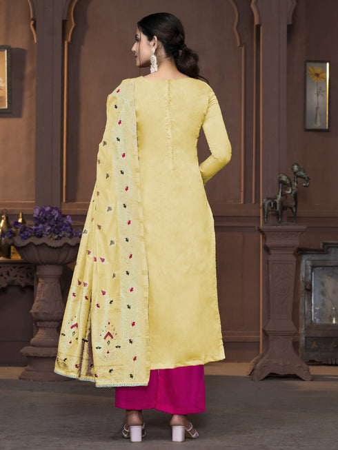 Yellow Muslin Pant Suit Acy9837 Closure View