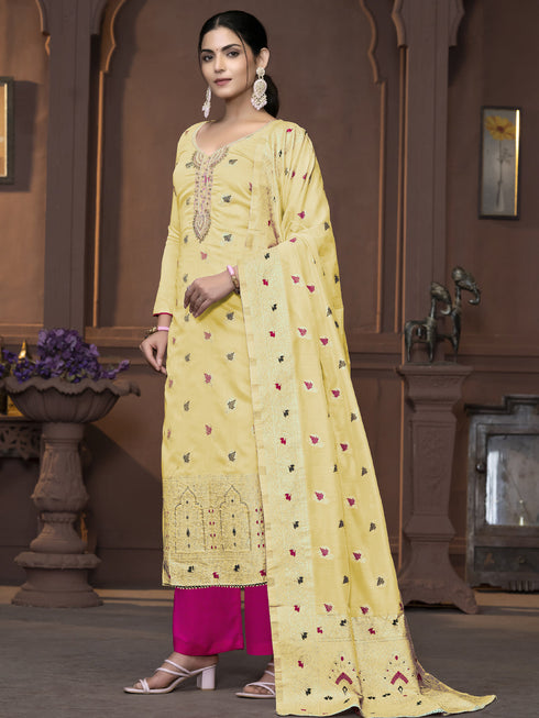 Yellow Muslin Pant Suit Acy9837 Back View
