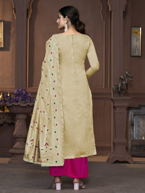Cream Muslin Pant Suit Acy9838 Closure View