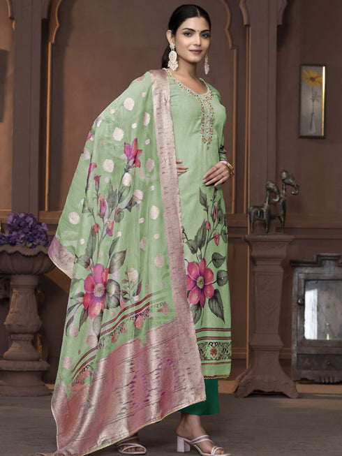 Green Cembric Cotton Pant Suit Acy9841 Salwar Kameez