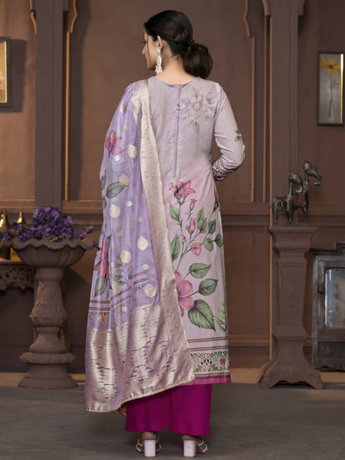 Purple Cembric Cotton Pant Suit Acy9843 Closure View