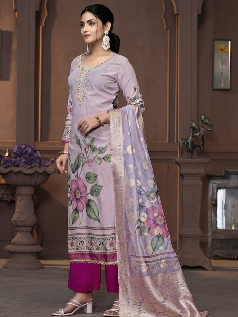 Purple Cembric Cotton Pant Suit Acy9843 Back View