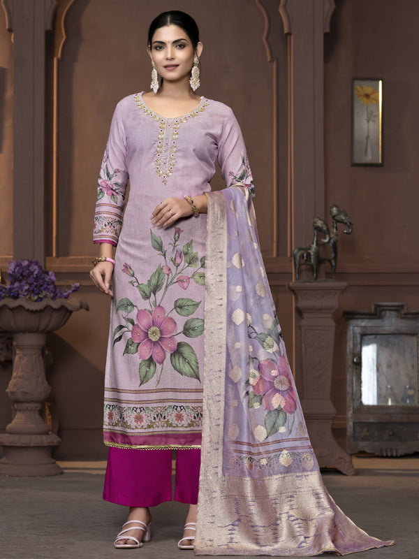 Purple Cembric Cotton Pant Suit Acy9843