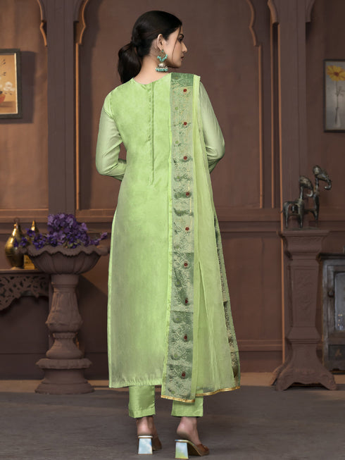 Green Muslin Cotton Pant Suit Acy9844 Closure View