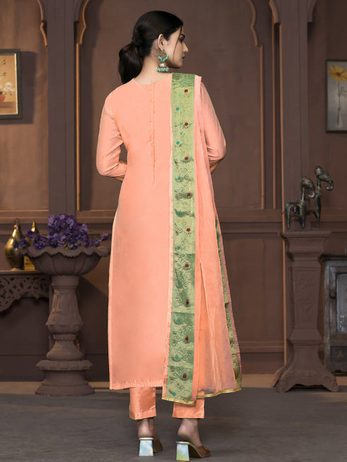 Peach Muslin Cotton Pant Suit Acy9845 Closure View