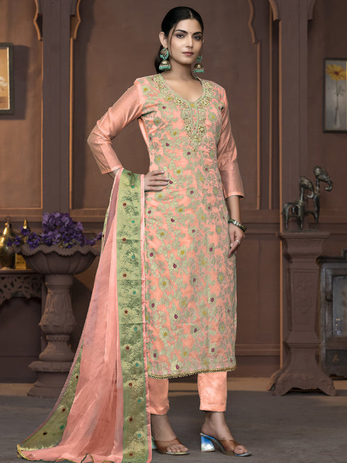 Peach Muslin Cotton Pant Suit Acy9845 Salwar Kameez