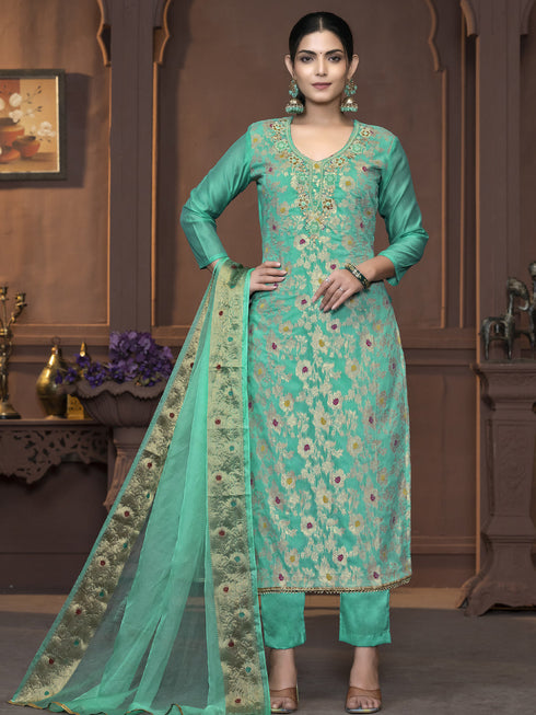 Sea Green Muslin Cotton Pant Suit Acy9847