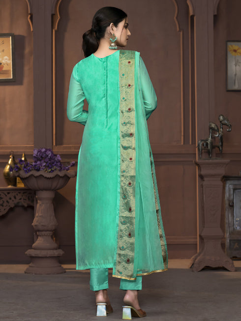 Sea Green Muslin Cotton Pant Suit Acy9847 Closure View