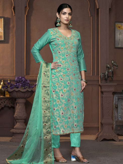 Sea Green Muslin Cotton Pant Suit Acy9847 Salwar Kameez