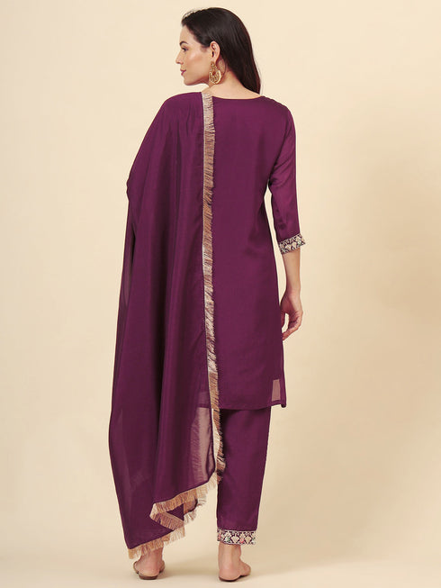 Wine Vichitra Silk Pant Suit Acy9870 Closure View