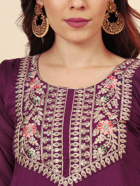 Wine Vichitra Silk Pant Suit Acy9870 Back View