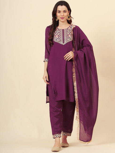 Wine Vichitra Silk Pant Suit Acy9870