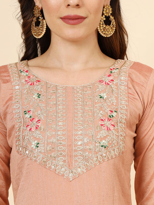 Peach Vichitra Silk Pant Suit Acy9871 Back View