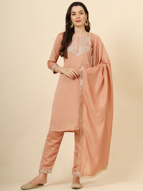 Peach Vichitra Silk Pant Suit Acy9871