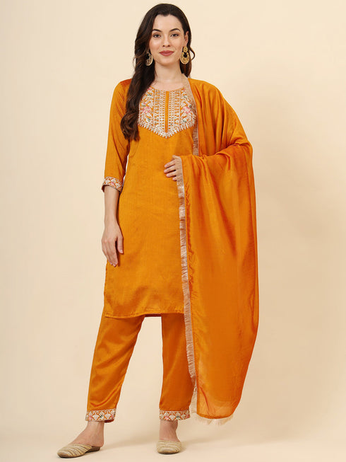 Mustard Vichitra Silk Pant Suit Acy9872