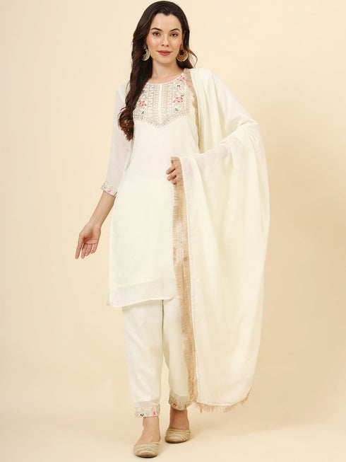 Off White Vichitra Silk Pant Suit Acy9873