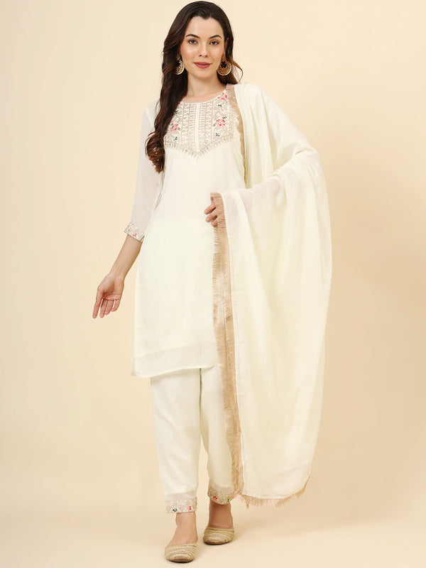 Off White Vichitra Silk Pant Suit Acy9873