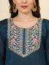 Teal Blue Vichitra Silk Pant Suit Acy9874 Back View