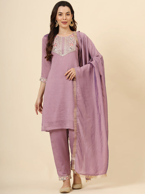Purple Vichitra Silk Pant Suit Acy9875