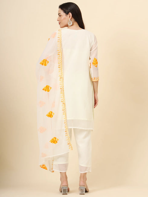 Yellow Georgette Pant Suit Acy9879 Closure View