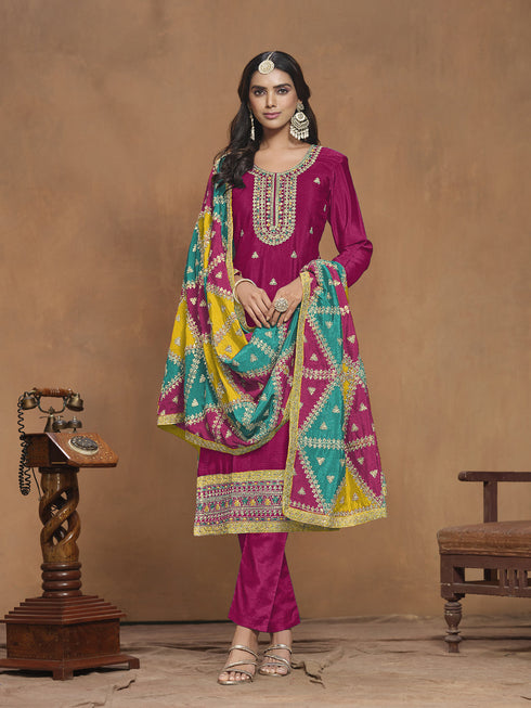 Pink Chinon Pant Suit Acy9887