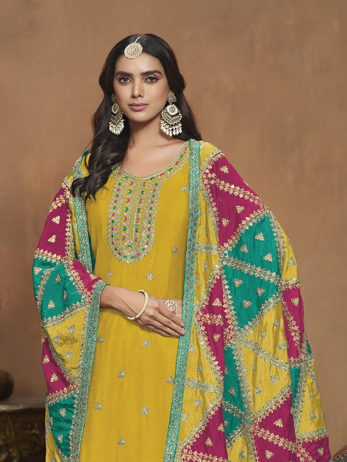 Yellow Chinon Pant Suit Acy9888 Closure View