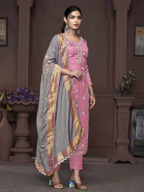 Pink Banarasi Organza Pant Suit Acy9906 Salwar Kameez