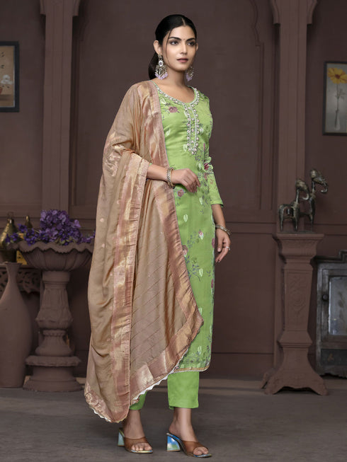 Green Banarasi Organza Pant Suit Acy9907 Salwar Kameez