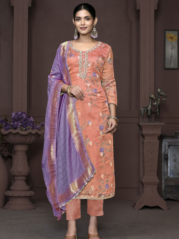 Rust Banarasi Organza Pant Suit Acy9908
