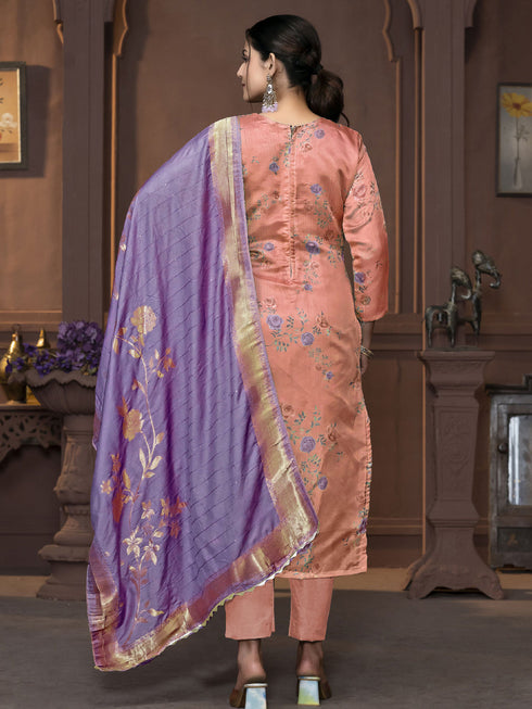 Rust Banarasi Organza Pant Suit Acy9908 Closure View