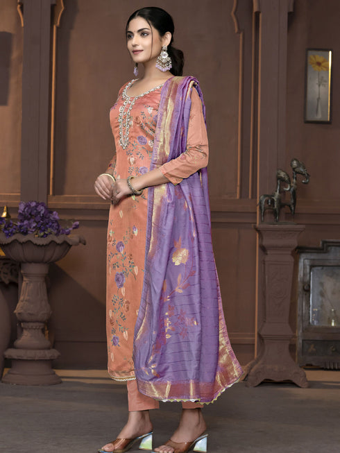 Rust Banarasi Organza Pant Suit Acy9908 Back View