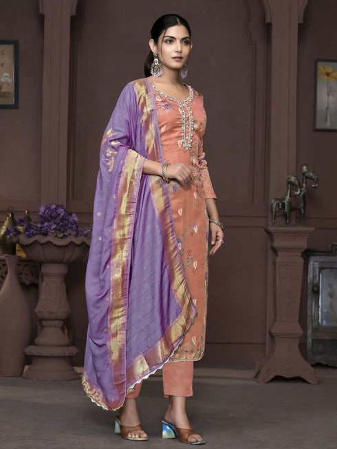 Rust Banarasi Organza Pant Suit Acy9908 Salwar Kameez