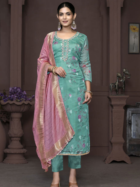 Blue Banarasi Organza Pant Suit Acy9909