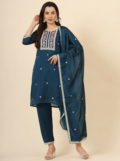 Teal Blue Vichitra Silk Pant Suit Acy9918