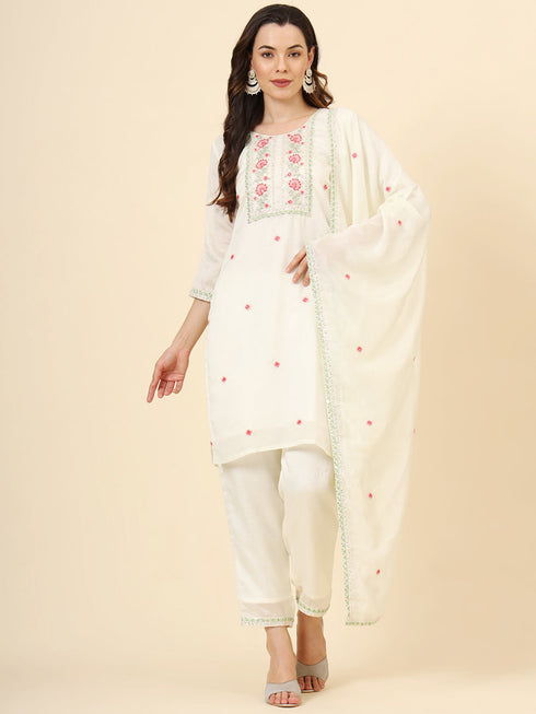Off White Vichitra Silk Pant Suit Acy9919