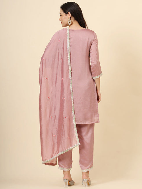 Pink Vichitra Silk Pant Suit Acy9920 Closure View