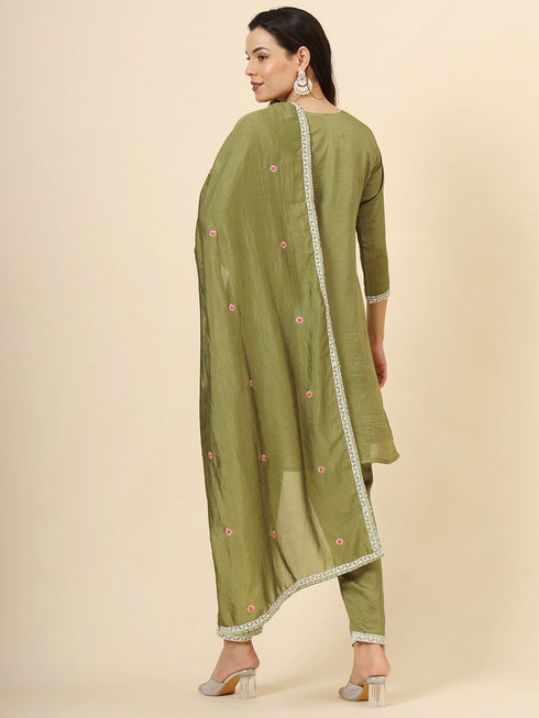 Green Vichitra Silk Pant Suit Acy9921 Closure View