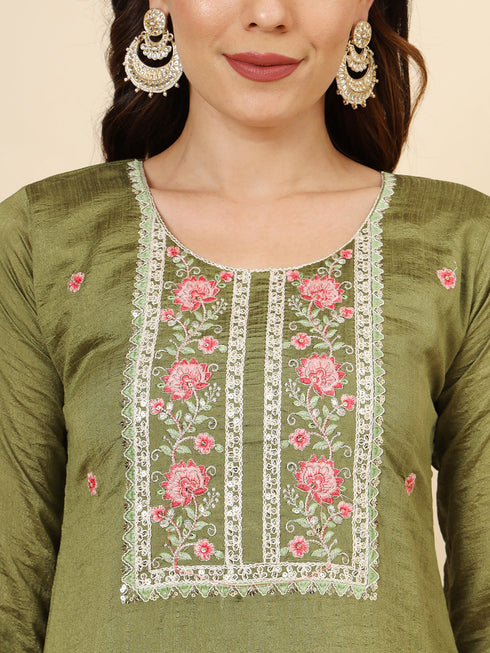 Green Vichitra Silk Pant Suit Acy9921 Back View