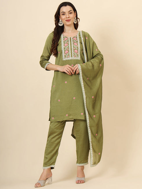 Green Vichitra Silk Pant Suit Acy9921