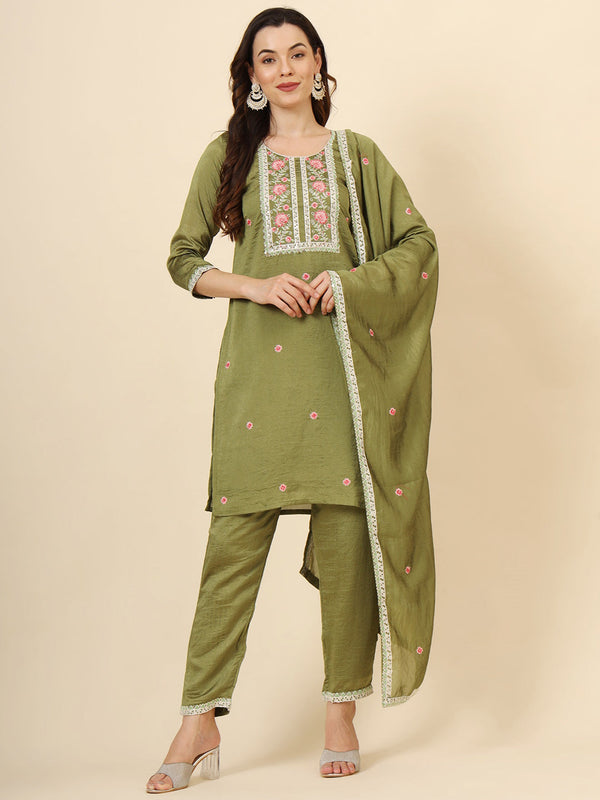 Green Vichitra Silk Pant Suit Acy9921