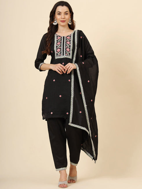 Black Vichitra Silk Pant Suit Acy9922