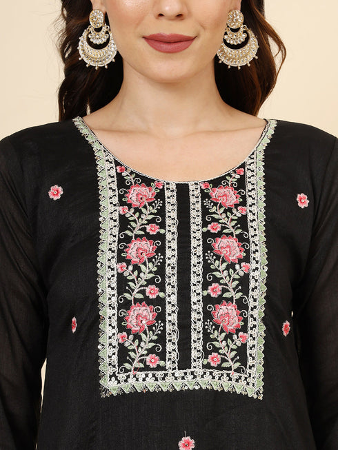 Black Vichitra Silk Pant Suit Acy9922 Back View