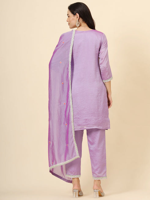Purple Vichitra Silk Pant Suit Acy9923 Closure View